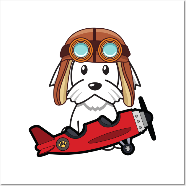 Cute white dog is in a vintage airplane Wall Art by Pet Station